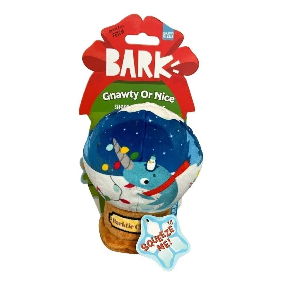 New Bark Gnawty or Nice Narwhal Snow Globe Barktic Chill Plush Dog Toy Barkbox